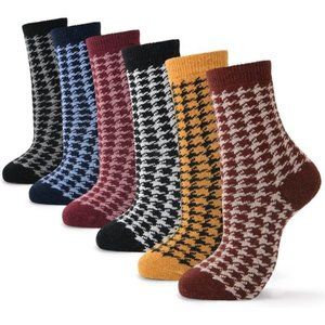 Women Winter Warm Socks for Ladies Cozy  Crew Socks 6 Pairs Mix Grids